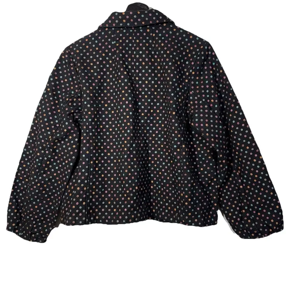 Polka Dot Jacket Black Cotton Vintage Keren Hart Medium Jewel Tone Pockets